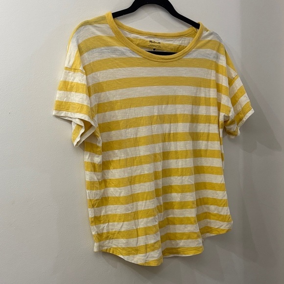 Madewell Tops - Madewell Yellow and White Striped Tee - women’s large - cotton